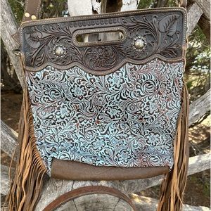 Myra Turquoise Tooled Leather Print Purse